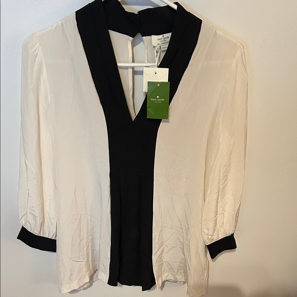 Kate Spade Cream and Black V-Neck Blouse
